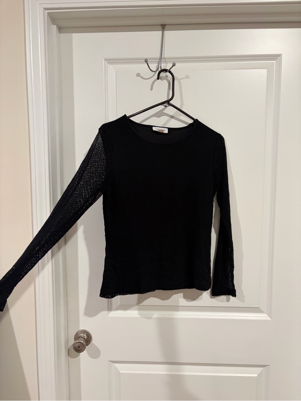 Calvin Klein Black Lace Long Sleeve Top Size M